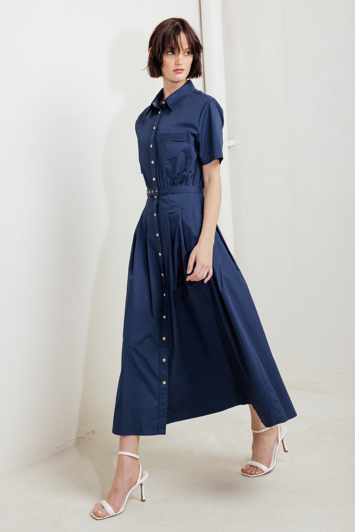 CINCHED COUTURE WOVEN MIDI DRESS Flying Tomato